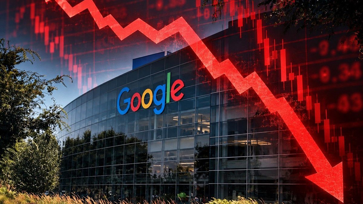 Pantalla mostrando la caída en las acciones de Alphabet en Wall Street tras resultados del tercer trimestre