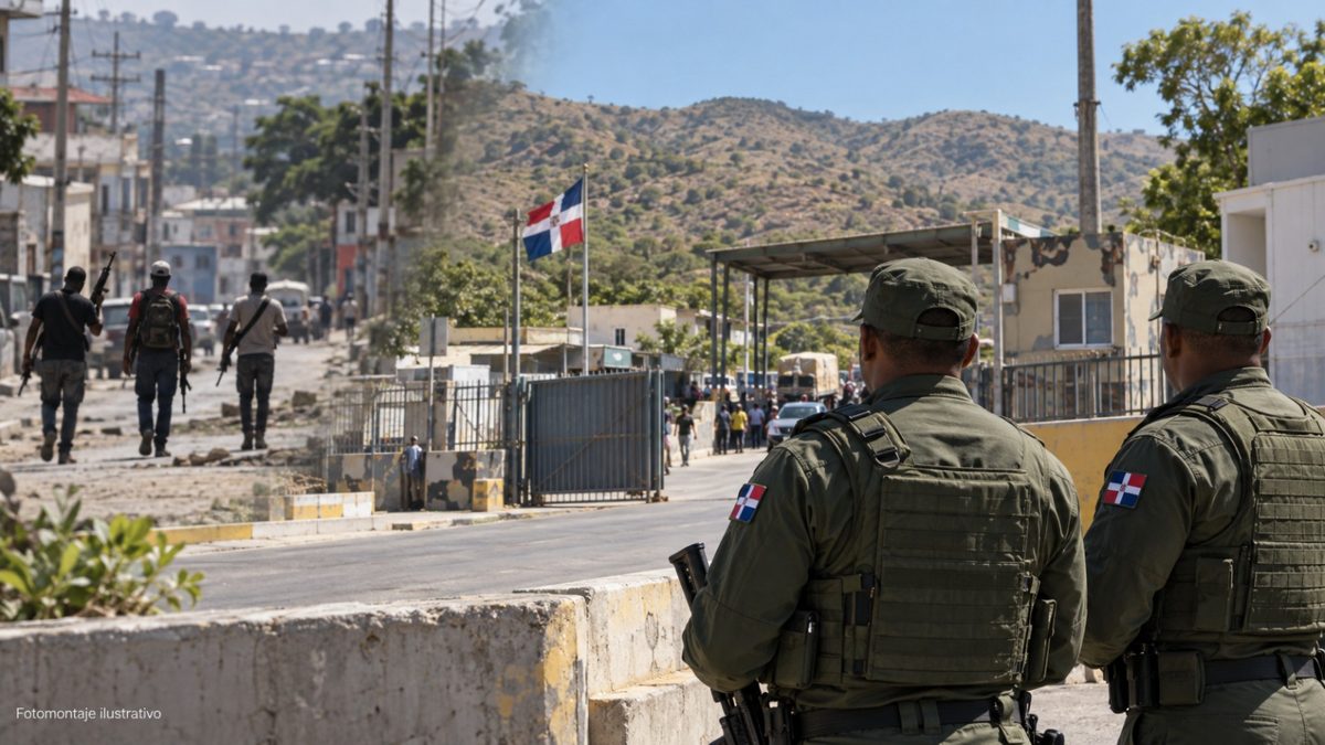 Puente fronterizo entre República Dominicana y Haití en Dajabón con comerciantes y vehículos de carga
