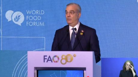 Presidente Luis Abinader hablando ante representantes de la FAO sobre seguridad alimentaria en República Dominicana