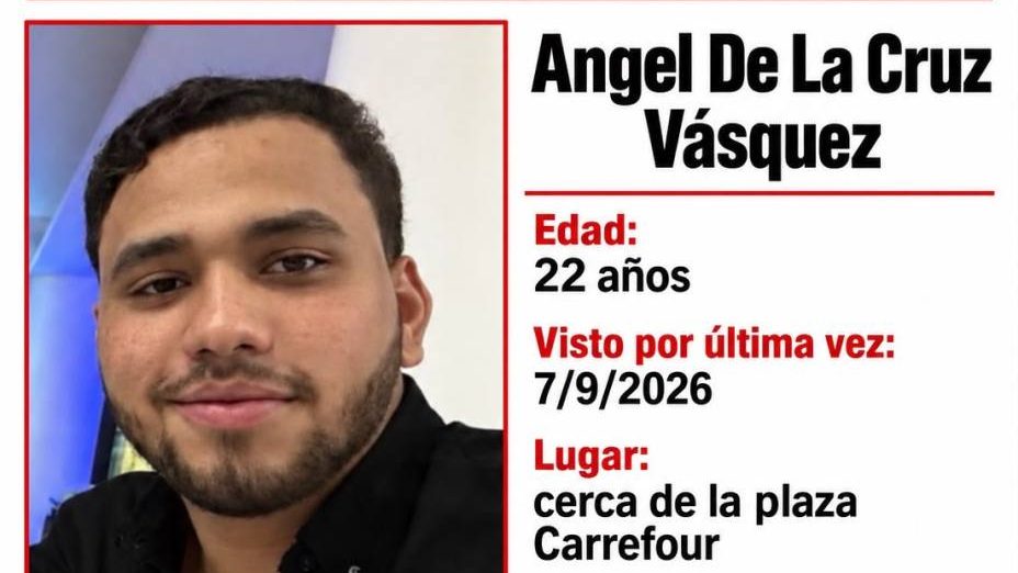 Familiares buscan a Ángel de la Cruz Vásquez, joven de 22 años desaparecido en Santo Domingo cerca de plaza Carrefour