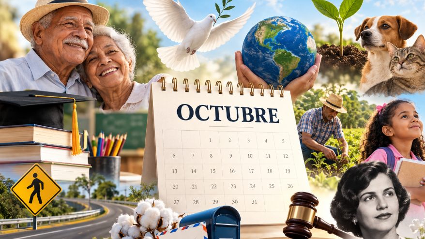 Calendario del mes de octubre con fechas marcadas para efemérides nacionales e internacionales