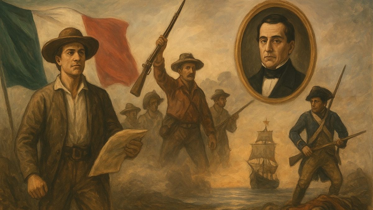Calendario abierto en el 16 de septiembre con elementos históricos de República Dominicana y México