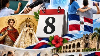 Collage con el general Gregorio Luperón, Marileidy Paulino en pista atlética y la bandera dominicana para efemérides del 8 de septiembre