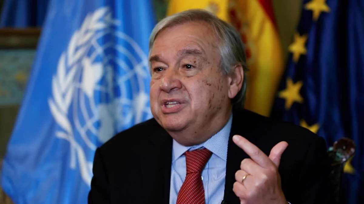 Secretario general de la ONU António Guterres hablando en rueda de prensa en Nueva York sobre tensiones entre EE.UU. e Irán