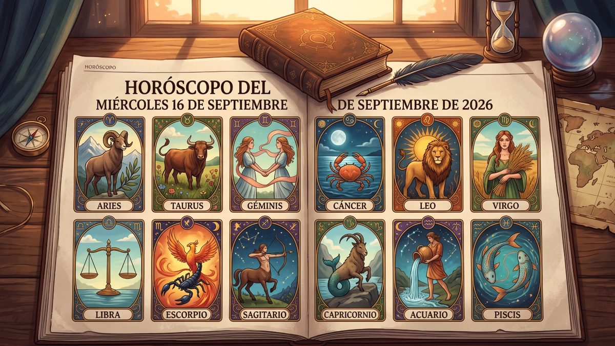 Rueda del zodiaco con los 12 signos astrológicos iluminados sobre fondo oscuro estrellado