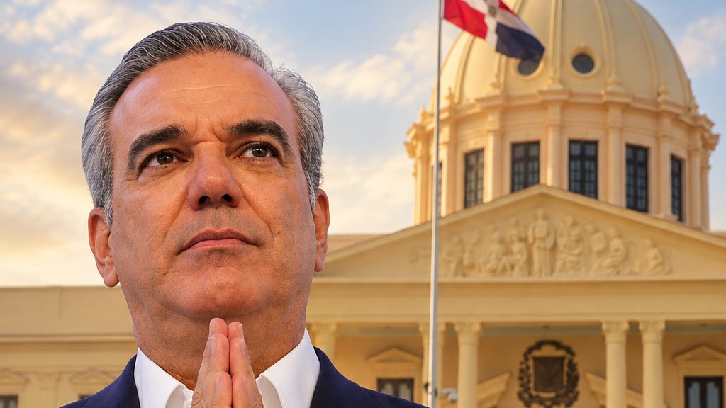 Presidente Luis Abinader frente al Palacio Nacional durante acto oficial con funcionarios públicos