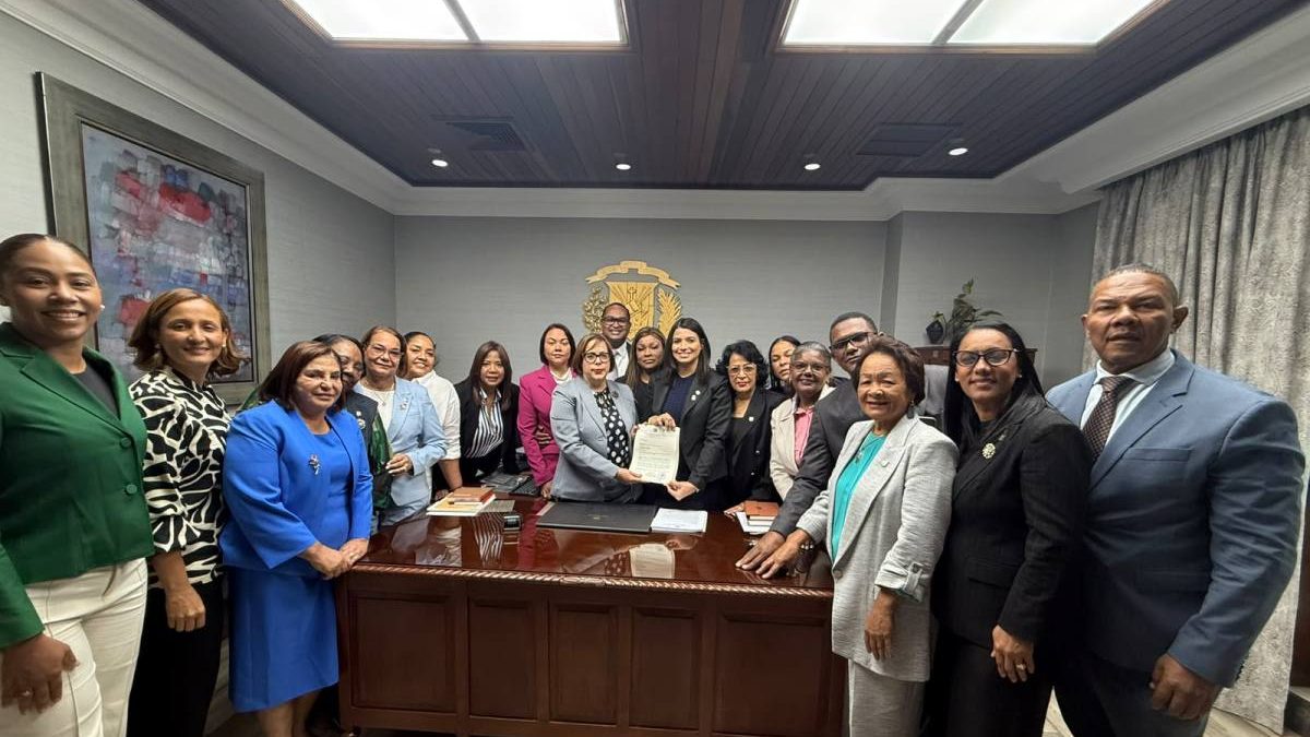 Diputados y ministra Gloria Reyes durante el depósito de la Ley Mirabal en la Cámara de Diputados de República Dominicana