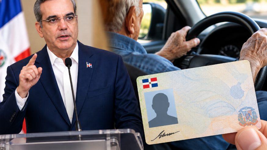 Licencia de conducir dominicana sobre escritorio con sello del Intrant al fondo