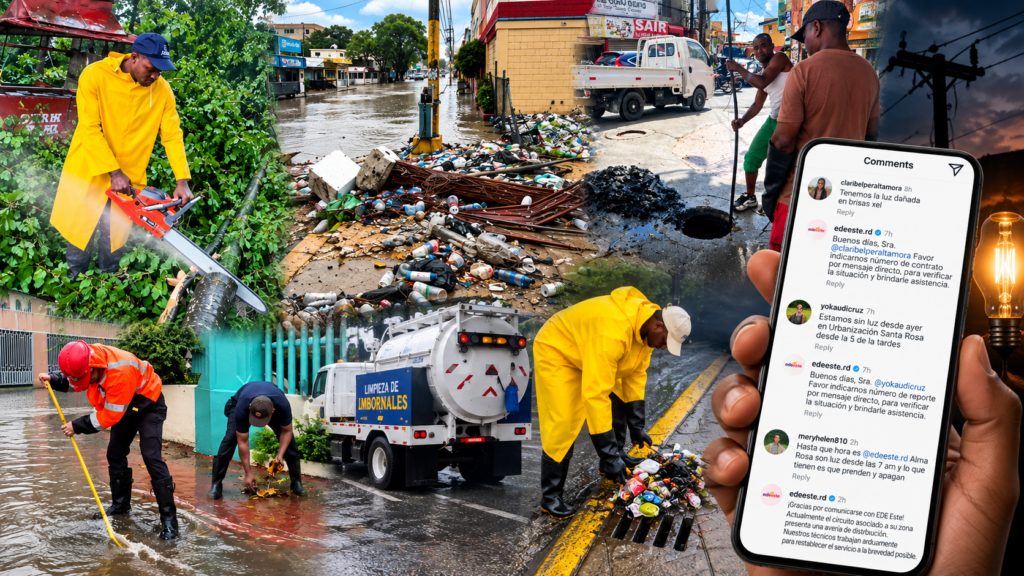 Calle inundada con basura flotando en Santo Domingo durante las lluvias del martes 27 de octubre de 2026