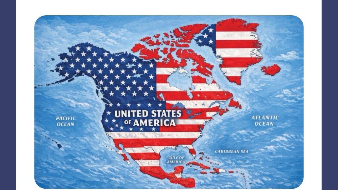 Mapa alterado del continente americano con colores de la bandera de EE.UU. cubriendo República Dominicana y otros países, publicado por Trump en Truth Social