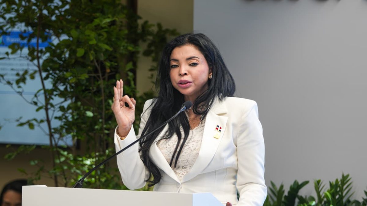 Procuradora Yeni Berenice Reynoso hablando ante empresarios de la AIRD sobre el nuevo Código Penal dominicano