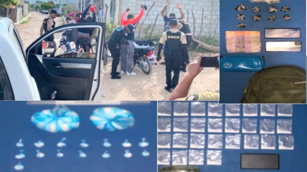 Agentes de la Policía Nacional en operativo en Enriquillo, Barahona, con armas y sustancias controladas ocupadas