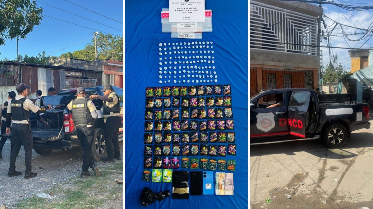 Agentes de la DNCD durante operativo antidrogas con evidencias incautadas en provincias dominicanas
