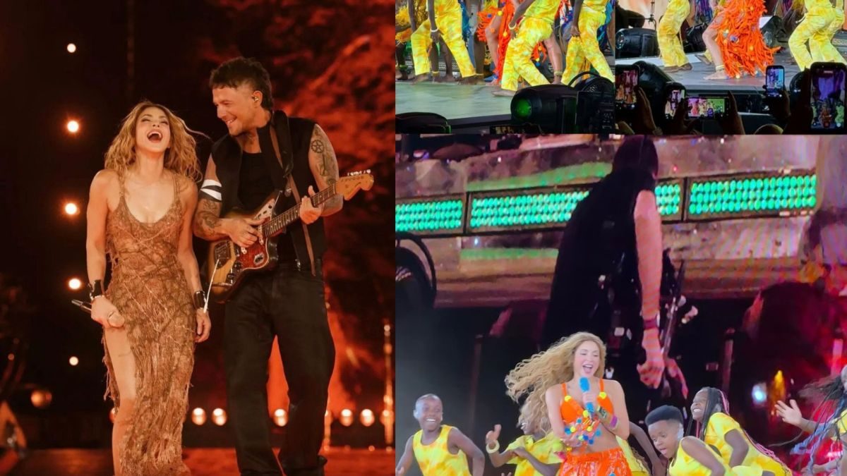 Shakira en el escenario de Macondo Park en Madrid junto a Alejandro Sanz durante la interpretación de La Tortura