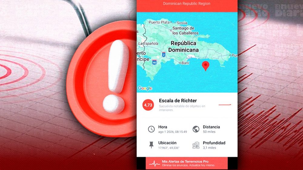 Mapa de la República Dominicana señalando actividad sísmica registrada este sábado