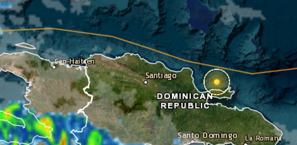 Mapa del epicentro del temblor de magnitud 4.6 frente a las costas de Las Terrenas, Samaná
