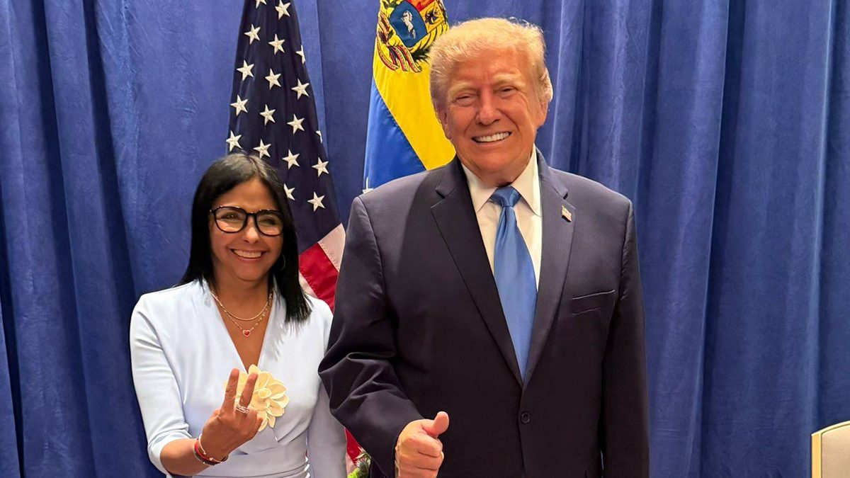 Donald Trump y Delcy Rodríguez en su primer encuentro en el hotel Lotte New York Palace durante la Semana de Alto Nivel de la ONU